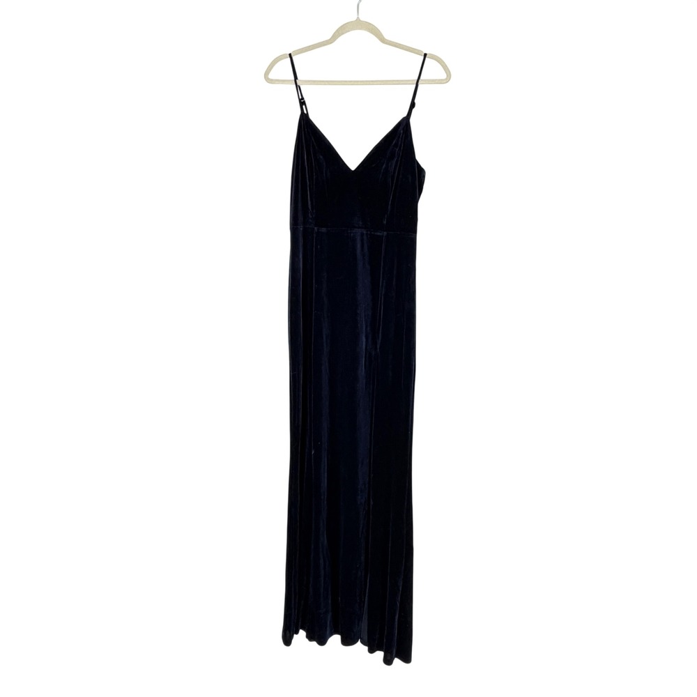 Showpo Diamona Velvet Thigh Split V Neck Maxi Dress Navy US 8